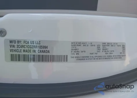 2024 Chrysler Voyager Lx z USA, uszkodzony, nr VIN 2C4RC1CG2RR105994